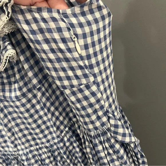 Doen Maxi Dress Sora Blue Gingham Plaid Ruffle Sleeveless size XL - Picture 6 of 13